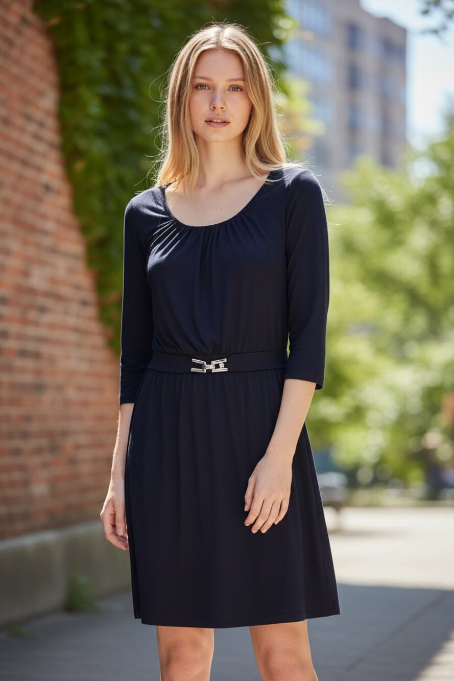 WHITE HOUSE BLACK MARKET Dress Size M Black 3/4 Sleeve Knee Length Stretch